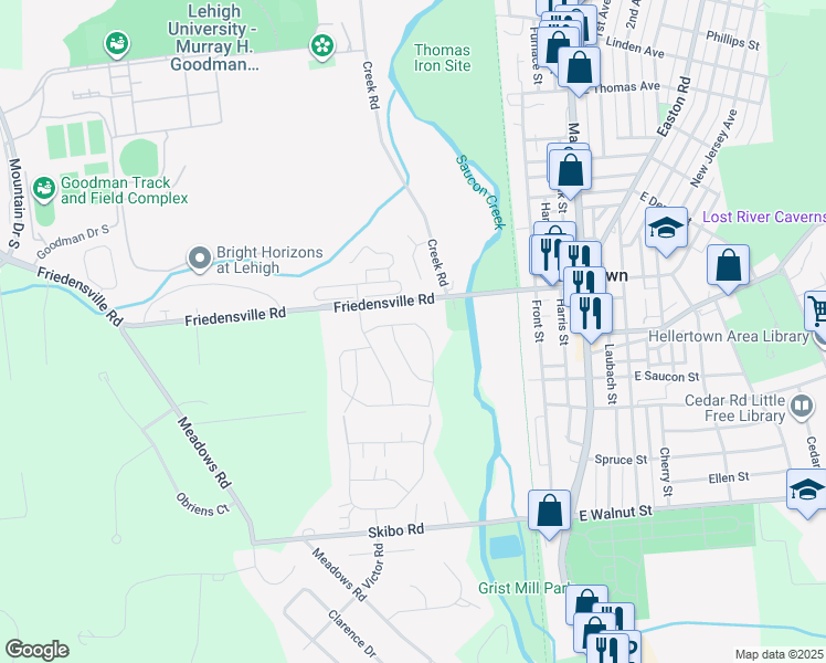 map of restaurants, bars, coffee shops, grocery stores, and more near 1966 Chancellor Street in Hellertown