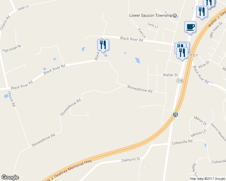 map of restaurants, bars, coffee shops, grocery stores, and more near 1300 Stonesthrow Road in Bethlehem