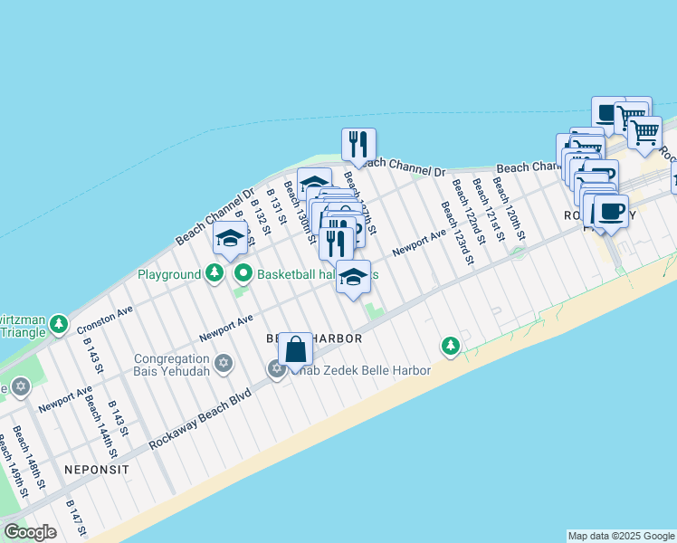 map of restaurants, bars, coffee shops, grocery stores, and more near 129-10 Newport Avenue in Queens