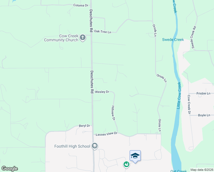 map of restaurants, bars, coffee shops, grocery stores, and more near 22058 Wesley Drive in Palo Cedro