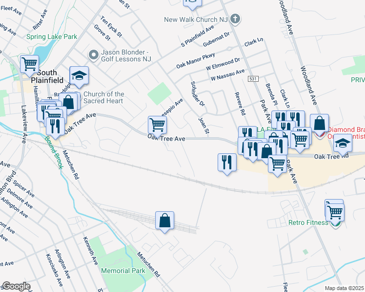 map of restaurants, bars, coffee shops, grocery stores, and more near 110 Teeple Place in South Plainfield