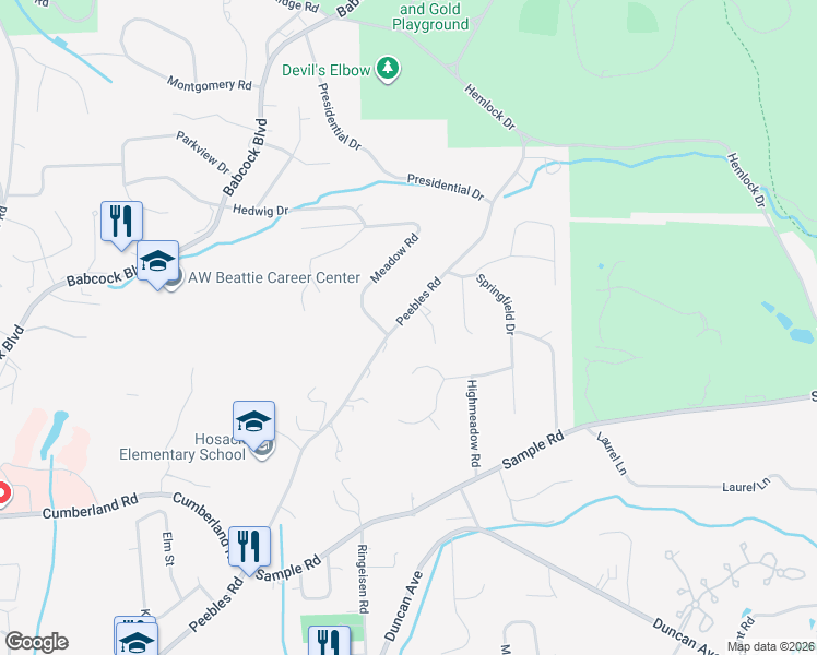 map of restaurants, bars, coffee shops, grocery stores, and more near 9456 Peebles Road in McCandless