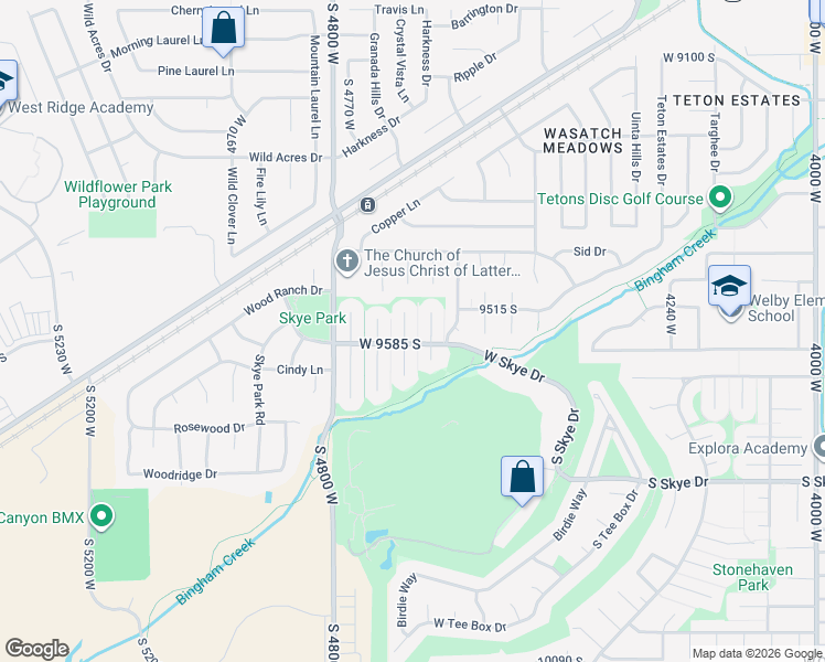 map of restaurants, bars, coffee shops, grocery stores, and more near 9549 Kilmuir Cir in South Jordan