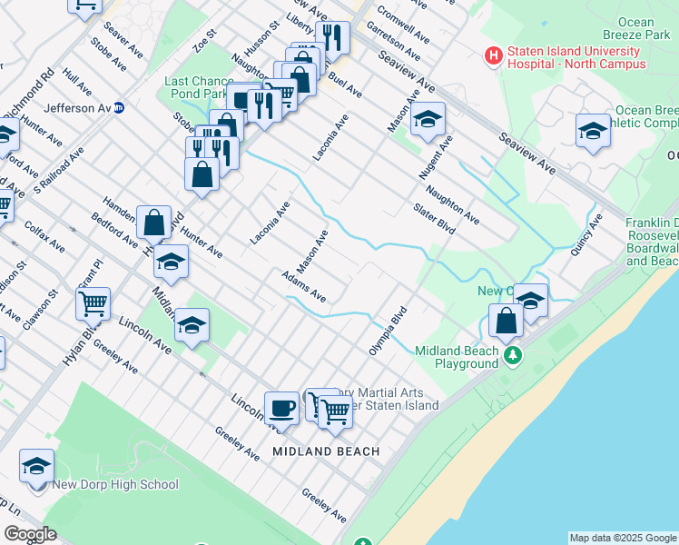 map of restaurants, bars, coffee shops, grocery stores, and more near 457 Jefferson Ave in Staten Island