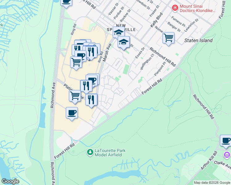 map of restaurants, bars, coffee shops, grocery stores, and more near 91 Windham Loop in Staten Island