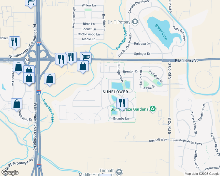 map of restaurants, bars, coffee shops, grocery stores, and more near 812 Jutland Lane in Fort Collins