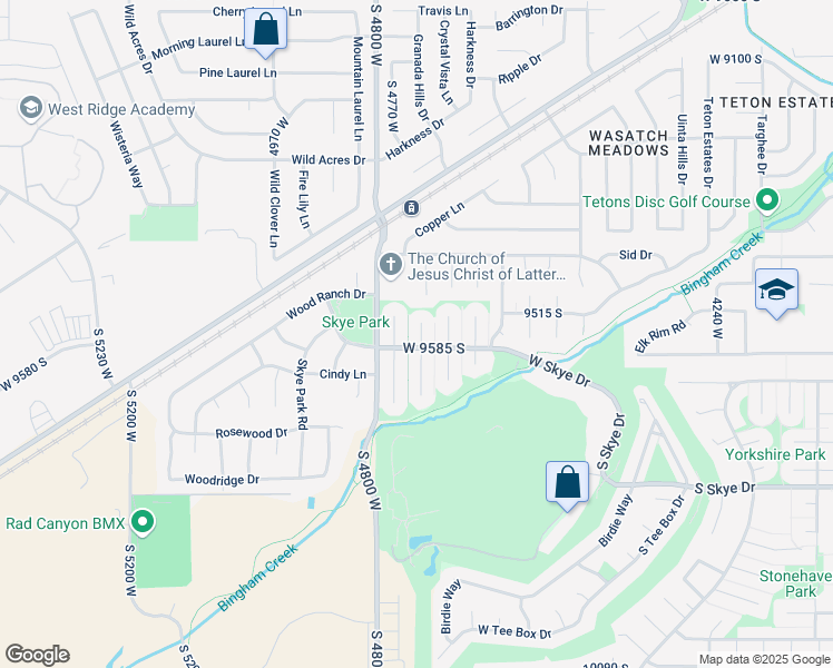 map of restaurants, bars, coffee shops, grocery stores, and more near 9548 Caledonia Cir in South Jordan