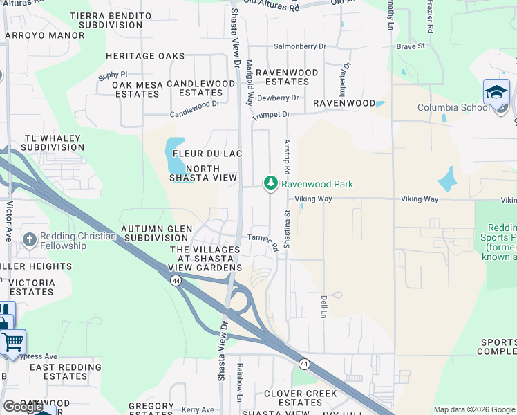 map of restaurants, bars, coffee shops, grocery stores, and more near 2015 Fancy Oaks Drive in Redding