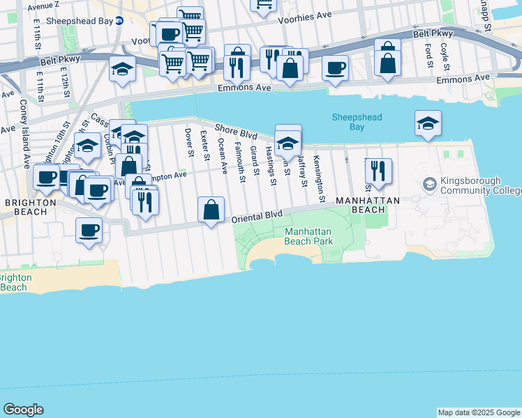map of restaurants, bars, coffee shops, grocery stores, and more near 186 Girard Street in Brooklyn