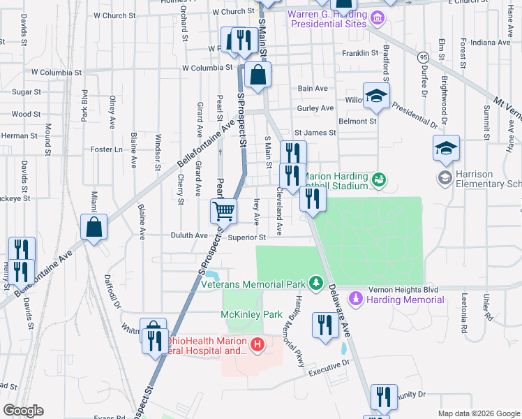 map of restaurants, bars, coffee shops, grocery stores, and more near 618 Irey Avenue in Marion