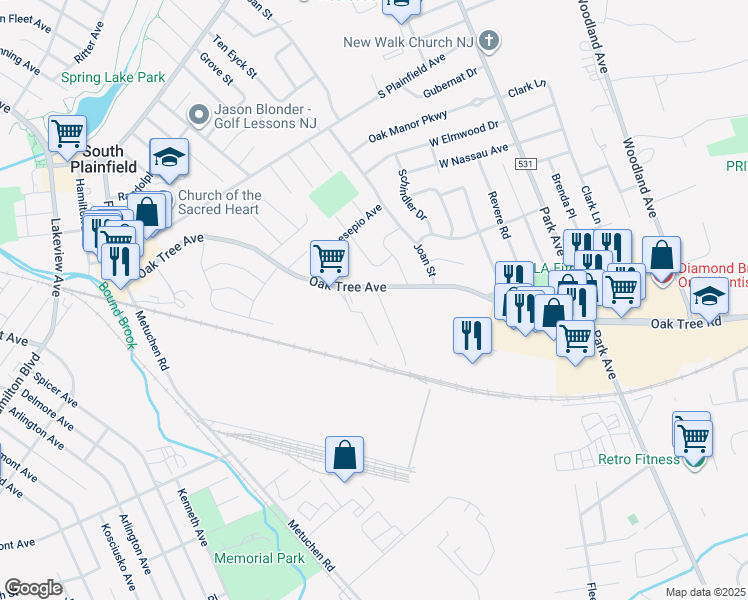 map of restaurants, bars, coffee shops, grocery stores, and more near 110 Teeple Place in South Plainfield