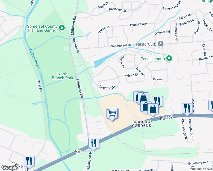 map of restaurants, bars, coffee shops, grocery stores, and more near 2805 Doolittle Drive in Bridgewater Township