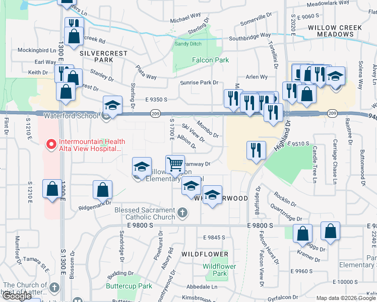 map of restaurants, bars, coffee shops, grocery stores, and more near 1719 Sugarloaf Drive in Sandy
