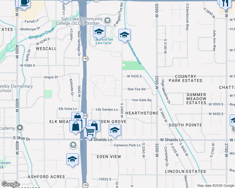 map of restaurants, bars, coffee shops, grocery stores, and more near 9537 South 3400 West in South Jordan