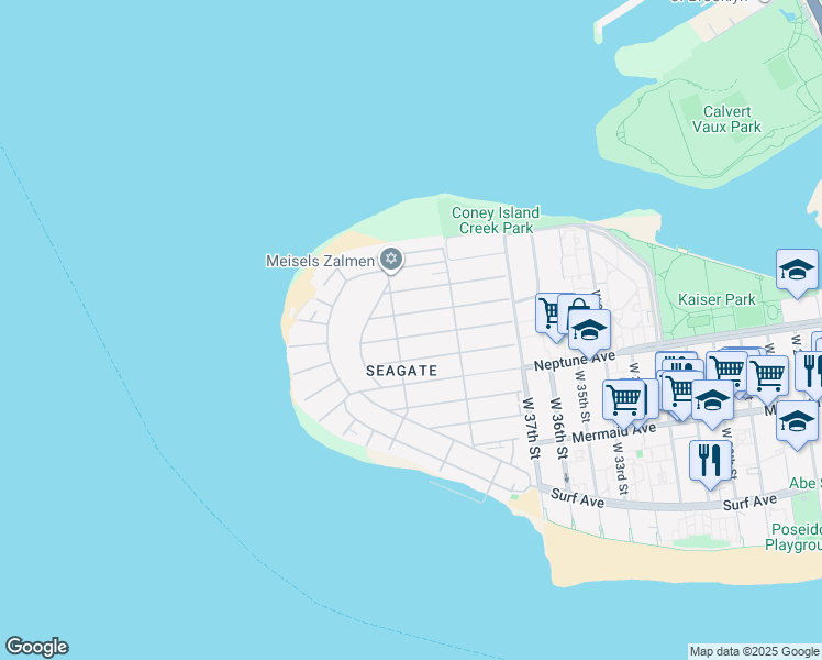 map of restaurants, bars, coffee shops, grocery stores, and more near 3829 Laurel Avenue in Brooklyn