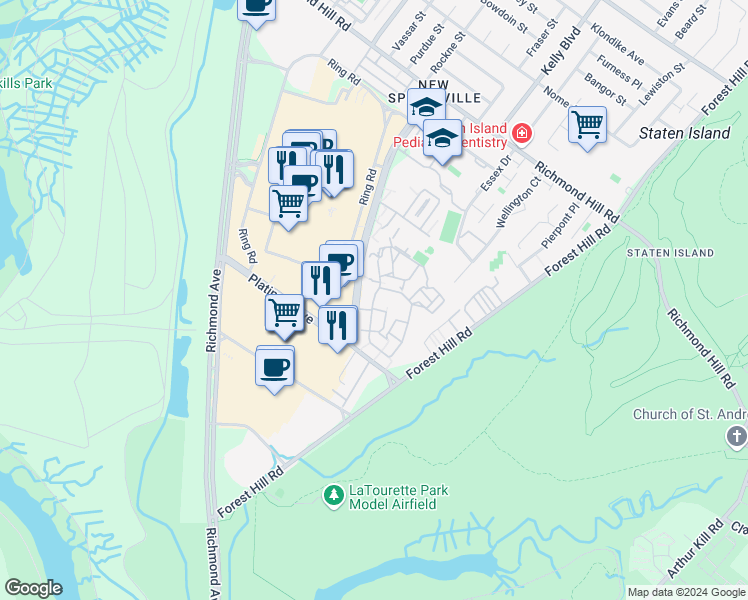 map of restaurants, bars, coffee shops, grocery stores, and more near 10 Windham Loop in Staten Island