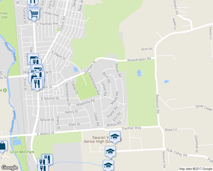 map of restaurants, bars, coffee shops, grocery stores, and more near 451 Locust Road in Hellertown