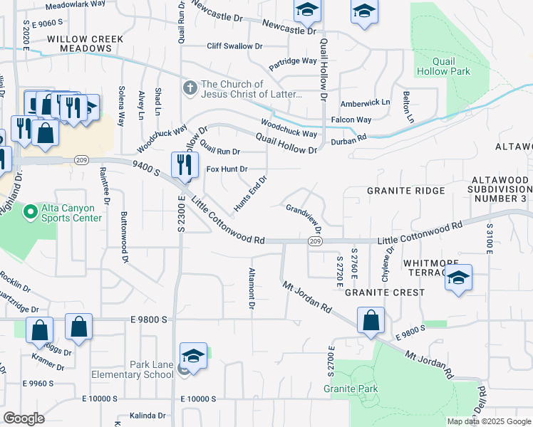 map of restaurants, bars, coffee shops, grocery stores, and more near 2534 Grand Point Cir in Sandy