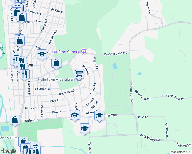 map of restaurants, bars, coffee shops, grocery stores, and more near 457 Maple Road in Hellertown