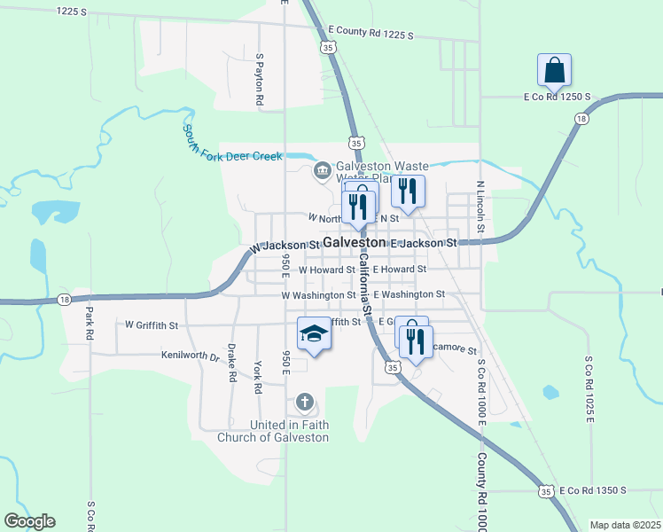 map of restaurants, bars, coffee shops, grocery stores, and more near 130 West Howard Street in Galveston