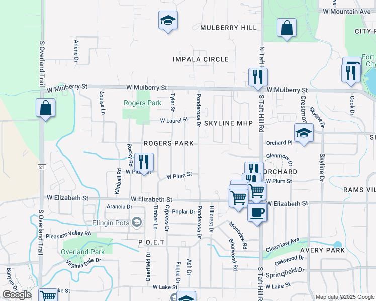 map of restaurants, bars, coffee shops, grocery stores, and more near 804 Gallup Road in Fort Collins