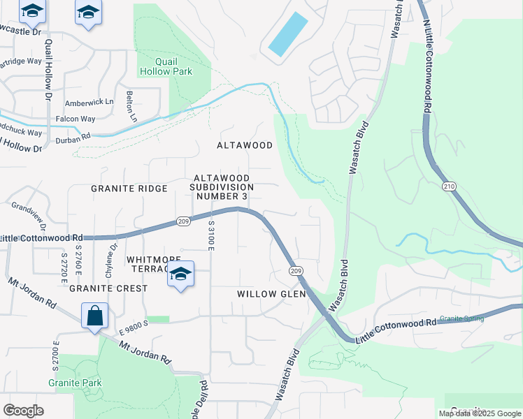 map of restaurants, bars, coffee shops, grocery stores, and more near 3221 Little Cottonwood Road in Sandy