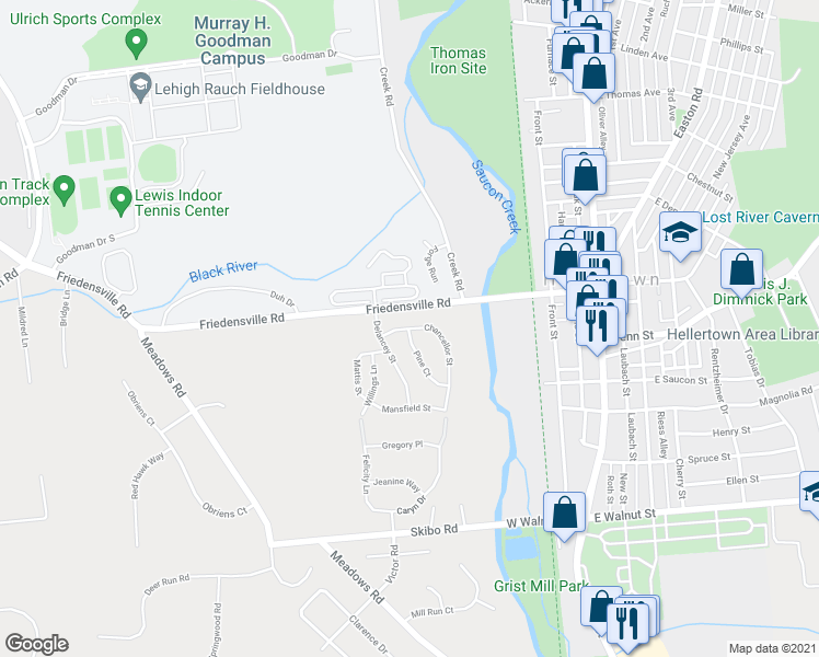 map of restaurants, bars, coffee shops, grocery stores, and more near 1973 Chancellor Street in Hellertown