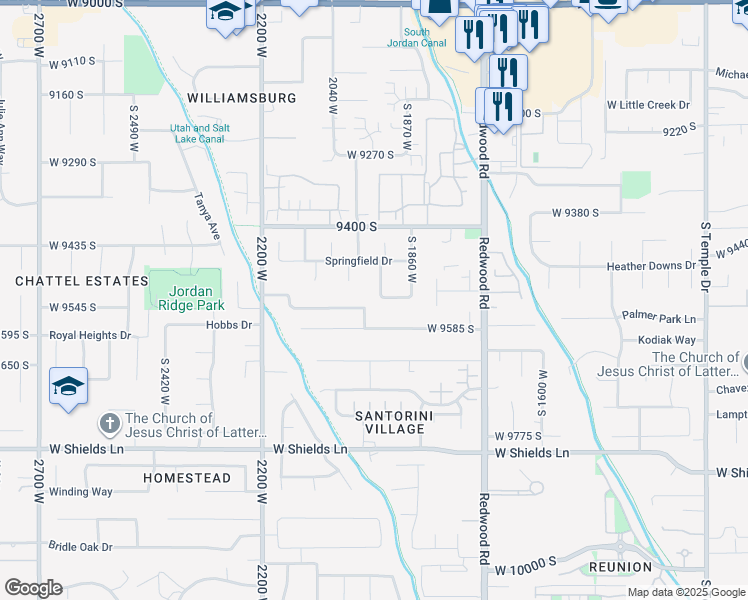 map of restaurants, bars, coffee shops, grocery stores, and more near 9528 South 1930 West in South Jordan