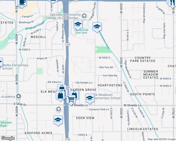 map of restaurants, bars, coffee shops, grocery stores, and more near 9534 South 3450 West in West Jordan