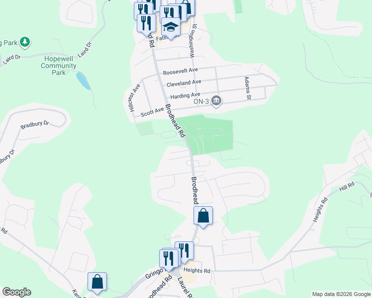 map of restaurants, bars, coffee shops, grocery stores, and more near 2171 Brodhead Road in Aliquippa