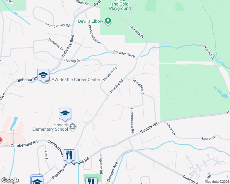 map of restaurants, bars, coffee shops, grocery stores, and more near 9456 Peebles Road in McCandless