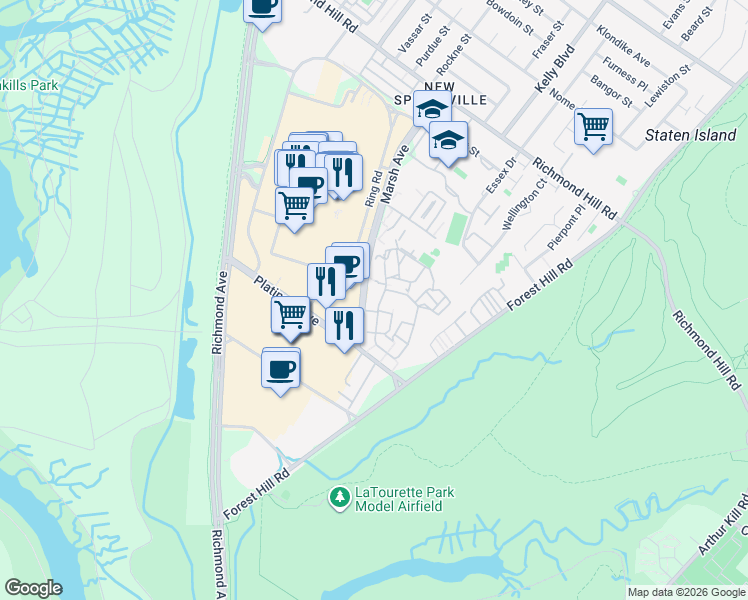 map of restaurants, bars, coffee shops, grocery stores, and more near 10 Windham Loop in Staten Island