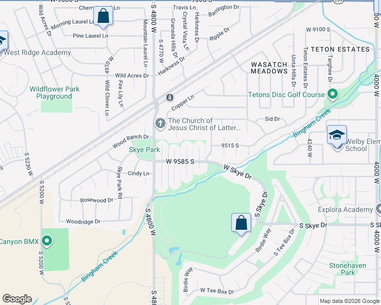 map of restaurants, bars, coffee shops, grocery stores, and more near 9549 Kilmuir Circle in South Jordan