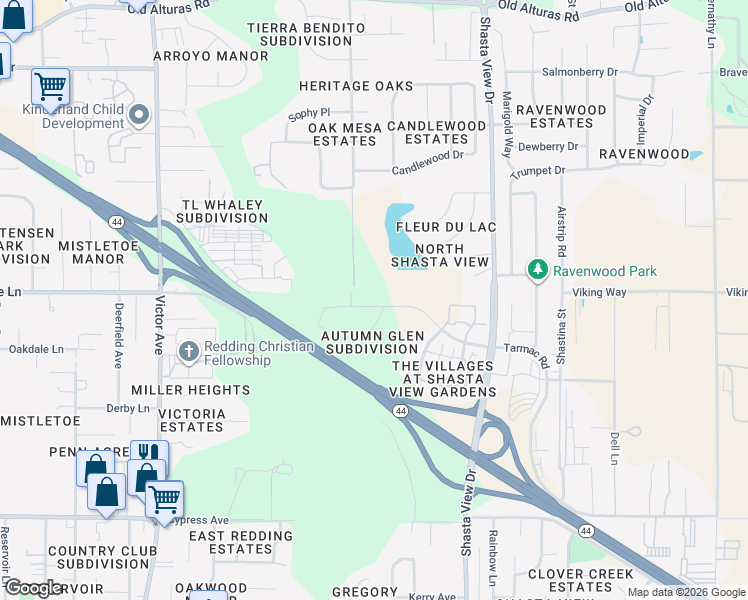 map of restaurants, bars, coffee shops, grocery stores, and more near 2058 Tarmac Road in Redding