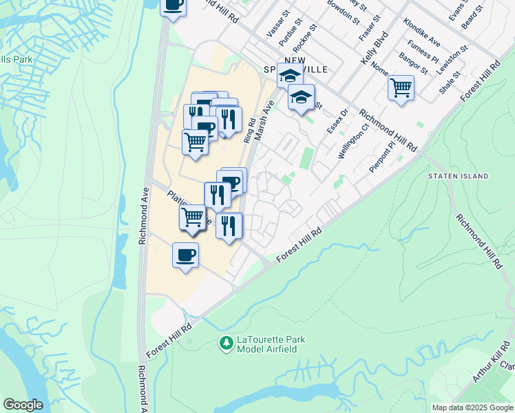 map of restaurants, bars, coffee shops, grocery stores, and more near 10 Windham Loop in Staten Island