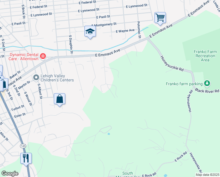 map of restaurants, bars, coffee shops, grocery stores, and more near 2420 South Filbert Street in Allentown