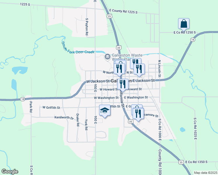 map of restaurants, bars, coffee shops, grocery stores, and more near 130 West Howard Street in Galveston