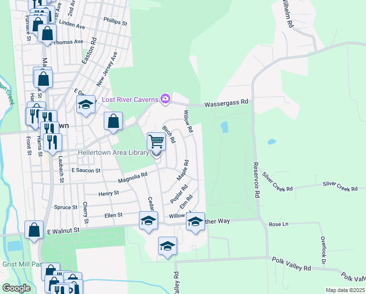 map of restaurants, bars, coffee shops, grocery stores, and more near 457 Maple Road in Hellertown