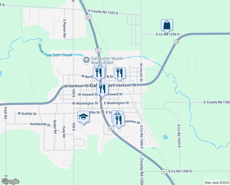 map of restaurants, bars, coffee shops, grocery stores, and more near 212 West Howard Street in Galveston