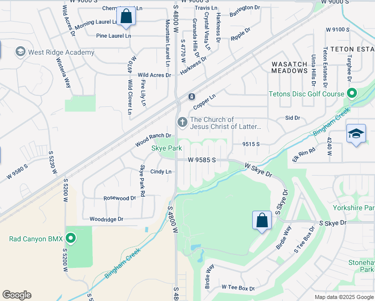 map of restaurants, bars, coffee shops, grocery stores, and more near 9548 Caledonia Circle in South Jordan