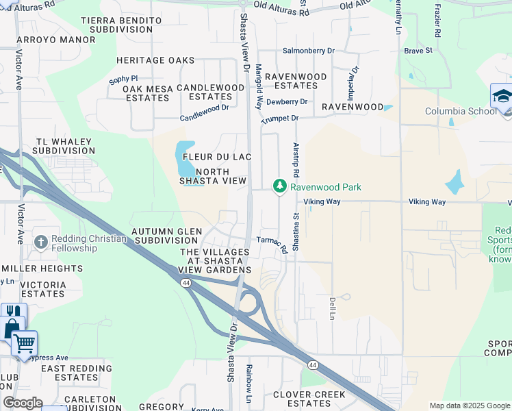 map of restaurants, bars, coffee shops, grocery stores, and more near 2005 Fancy Oaks Drive in Redding