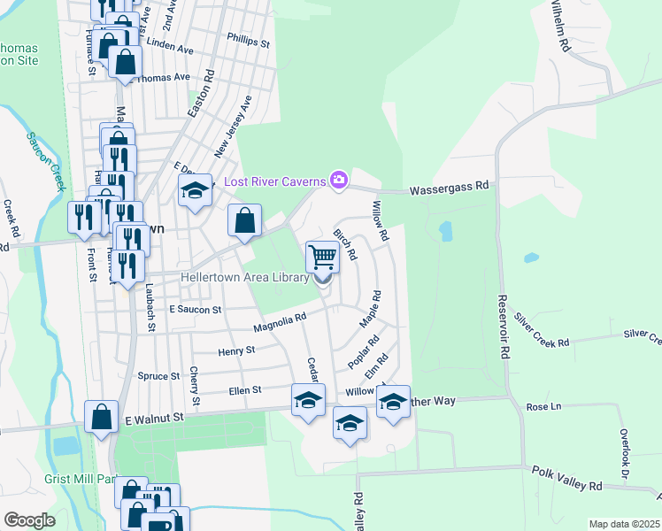 map of restaurants, bars, coffee shops, grocery stores, and more near 456 Locust Road in Hellertown