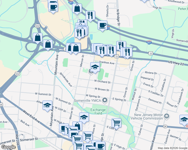map of restaurants, bars, coffee shops, grocery stores, and more near 222 Davenport Street in Somerville