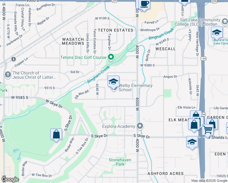 map of restaurants, bars, coffee shops, grocery stores, and more near 4130 W 9580 S in South Jordan