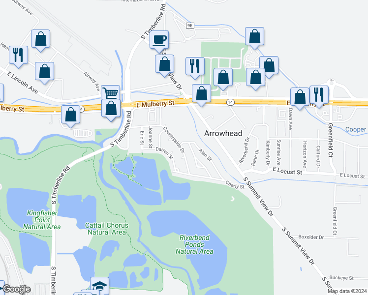 map of restaurants, bars, coffee shops, grocery stores, and more near 702 Countryside Drive in Fort Collins