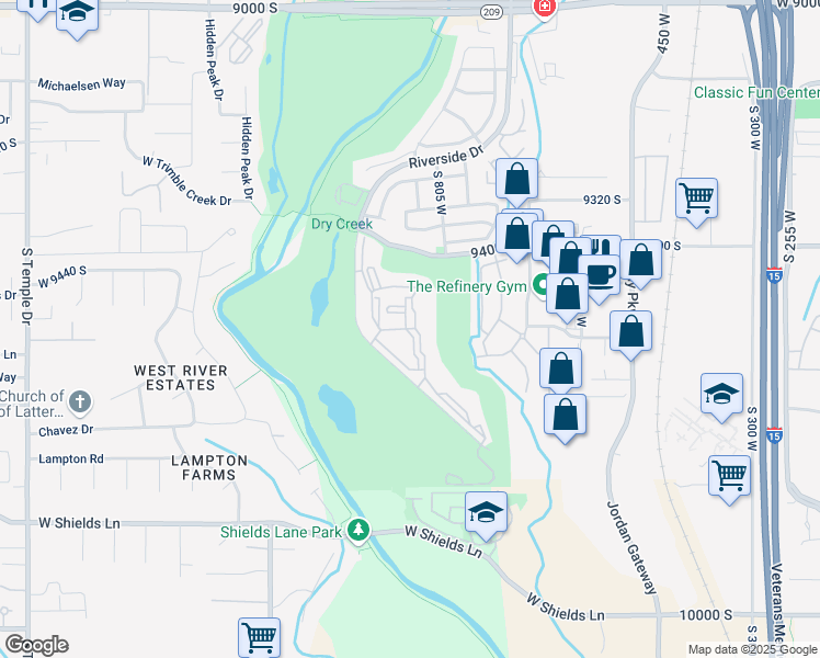 map of restaurants, bars, coffee shops, grocery stores, and more near 31 Riverside Drive in Sandy