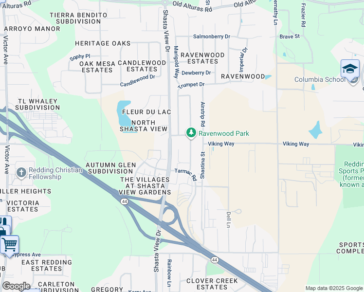 map of restaurants, bars, coffee shops, grocery stores, and more near 2005 Fancy Oaks Drive in Redding