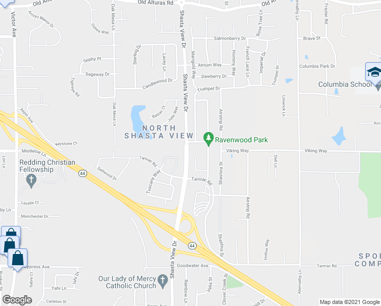 map of restaurants, bars, coffee shops, grocery stores, and more near 2005 Fancy Oaks Drive in Redding