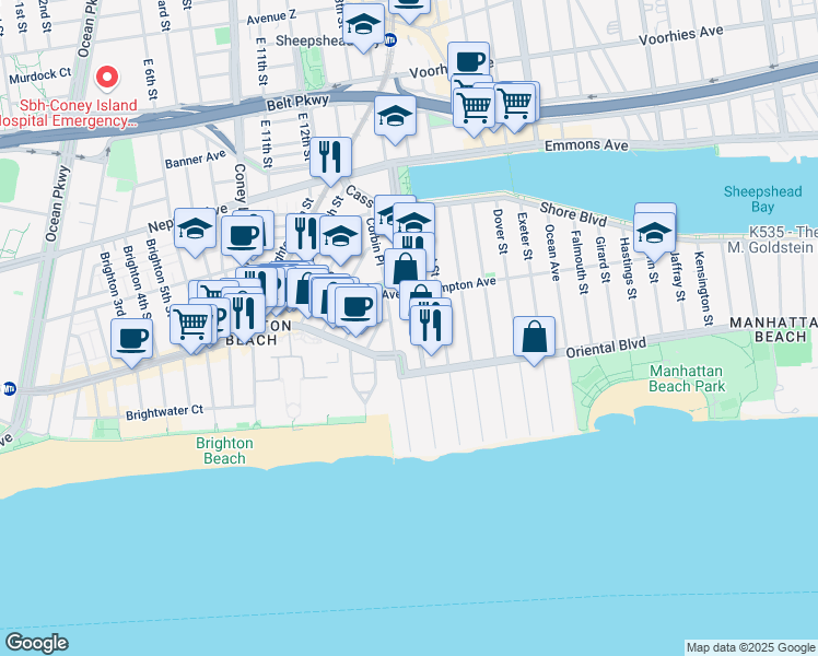 map of restaurants, bars, coffee shops, grocery stores, and more near 153 West End Avenue in Brooklyn