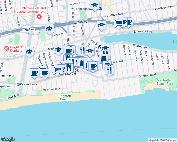 map of restaurants, bars, coffee shops, grocery stores, and more near 3086 Brighton 14th Street in Brooklyn